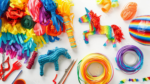 Materials for making Mexican pinata in shape of horse photo
