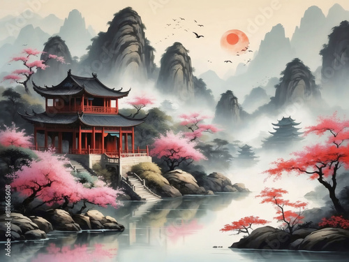 Eastern Elegance  Elegant Chinese landscape print.