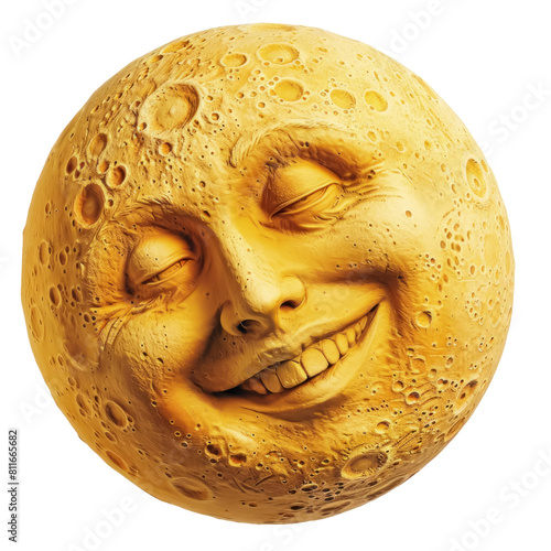 A smiling face made of yellow clay is sitting on a white background,isolated on white background or transparent background photo