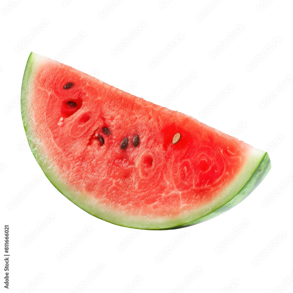 A slice of watermelon is shown on a white background,isolated on white background or transparent background