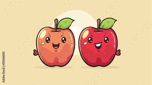 Apples couple comic characters fresh fruit icon vector