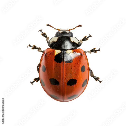 A ladybug with black spots on its back,isolated on white background or transparent background