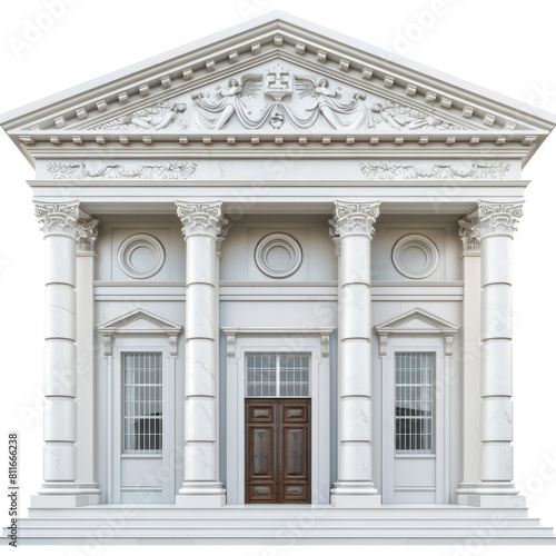 A large white building with a brown door and windows,isolated on white background or transparent background