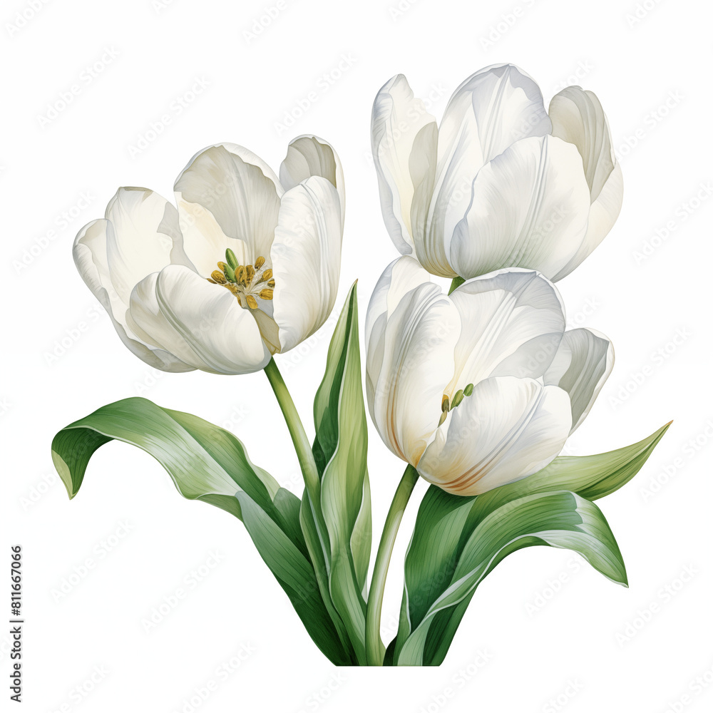 Pastel tulip watercolor clipart illustration, isolated on white background. tulip bouquet in a vase illustration