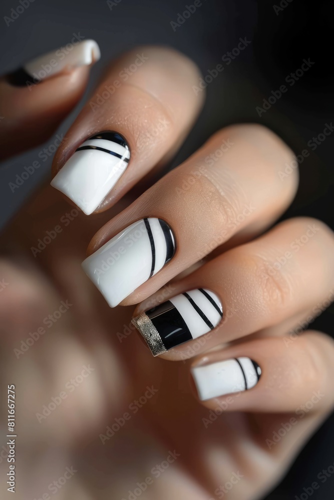 Black and white nail art designs.