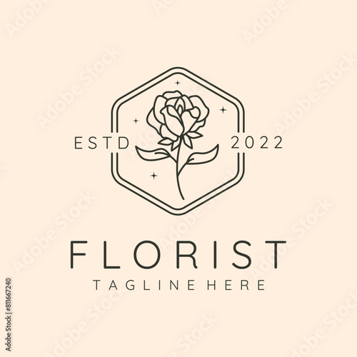 rose florist line art logo vector symbol illustration design