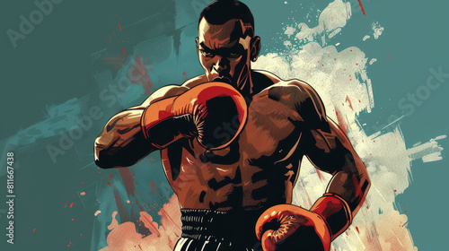 Portrait of boxer in comic style illustration. photo
