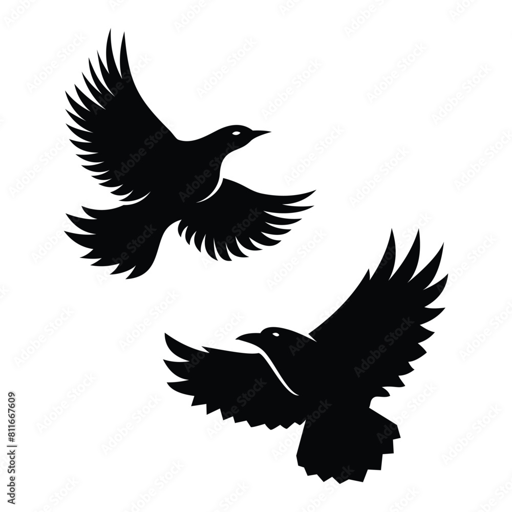 Obraz premium drawn flying raven on a white background Vector illustration