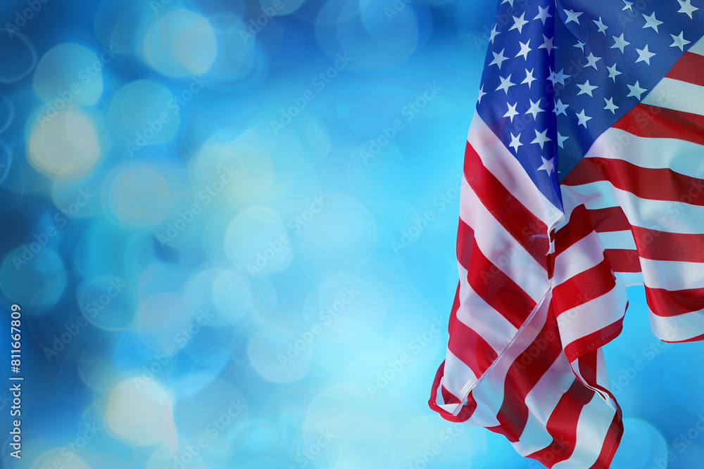 Celebrary Memorial Day image of the USA flag against a blue mist ...