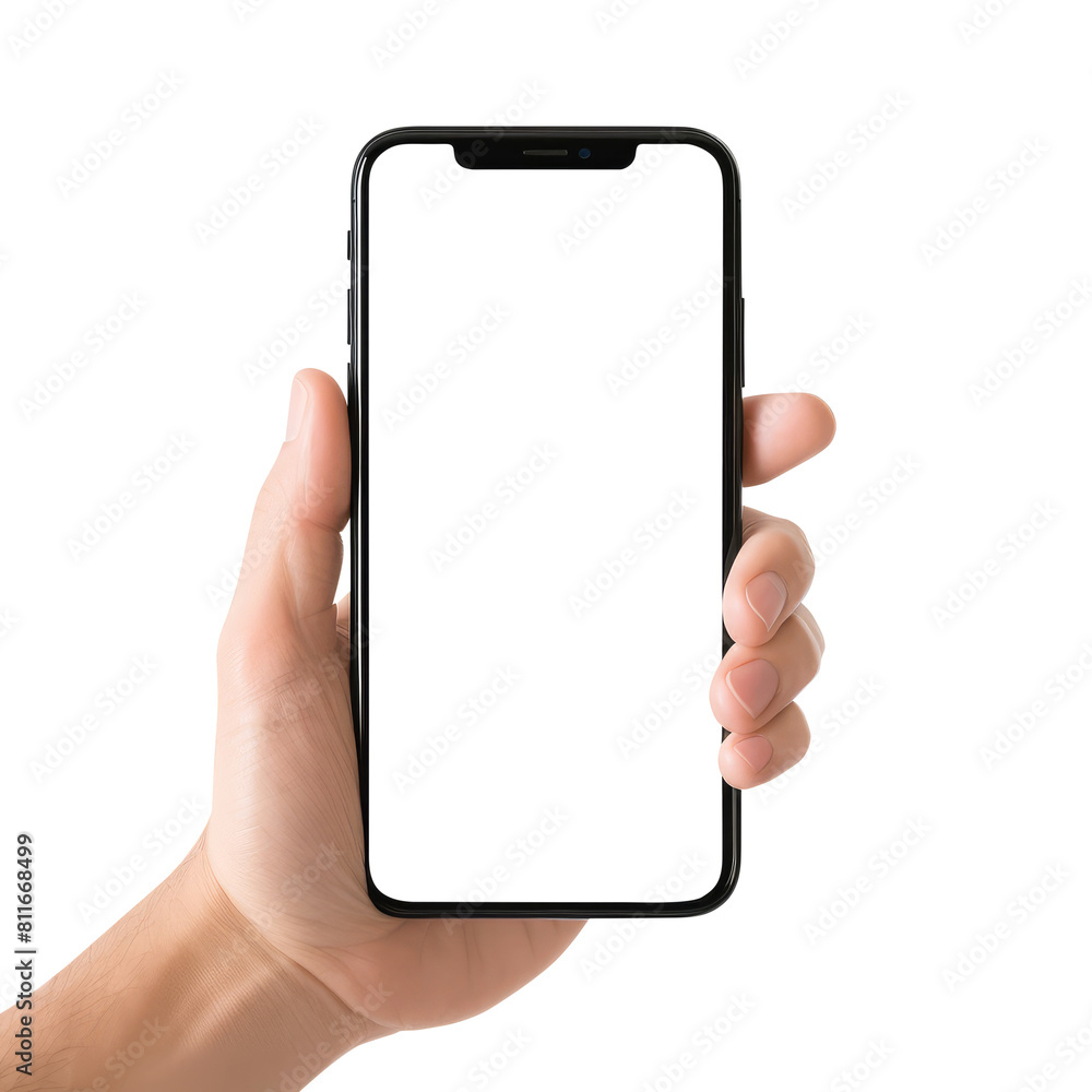 hand holding smart phone isolated on transparent white background, clipping path hand holding smart phone isolated on transparent white background, clipping path