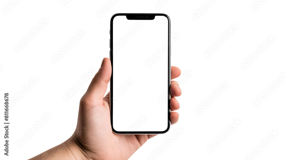 hand holding smart phone isolated on transparent white background, clipping path hand holding smart phone isolated on transparent white background, clipping path