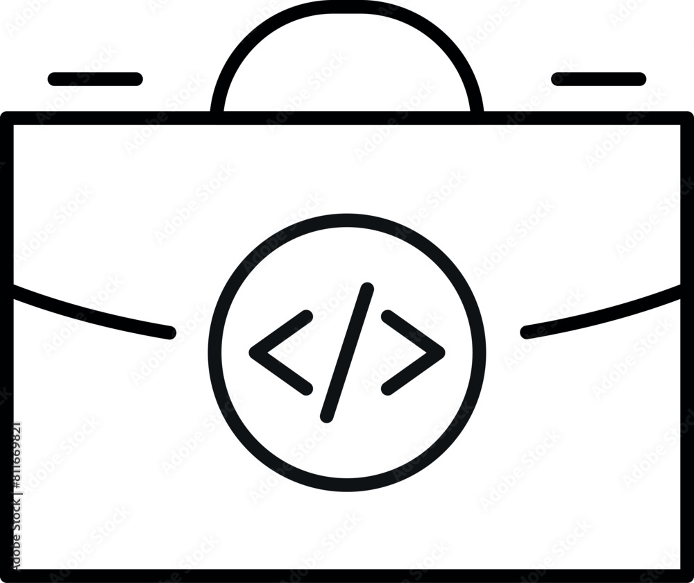 Briefcase by Brackets Linear Symbol. Perfect for design, infographics, web sites, apps Briefcase by Brackets Linear Symbol. Perfect for design, infographics, web sites, apps