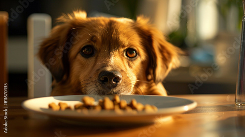 Dog Eyeing Plate of Food