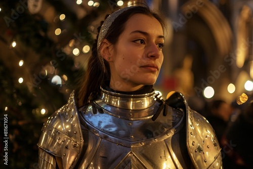 futuristic woman in metallic armor