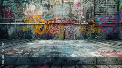 Empty room with walls covered in graffiti art © Ihor