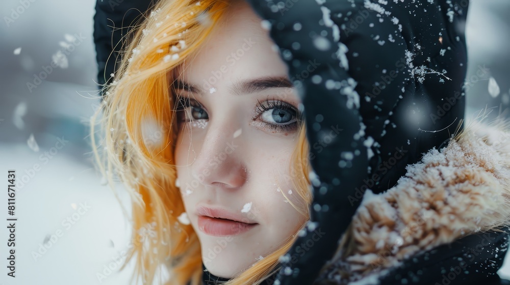 Captivating winter portrait of a young woman Captivating winter portrait of a young woman