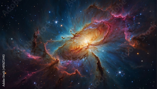 Enchanting cosmic artwork  supernova nebula and stars illuminate a mysterious universe.