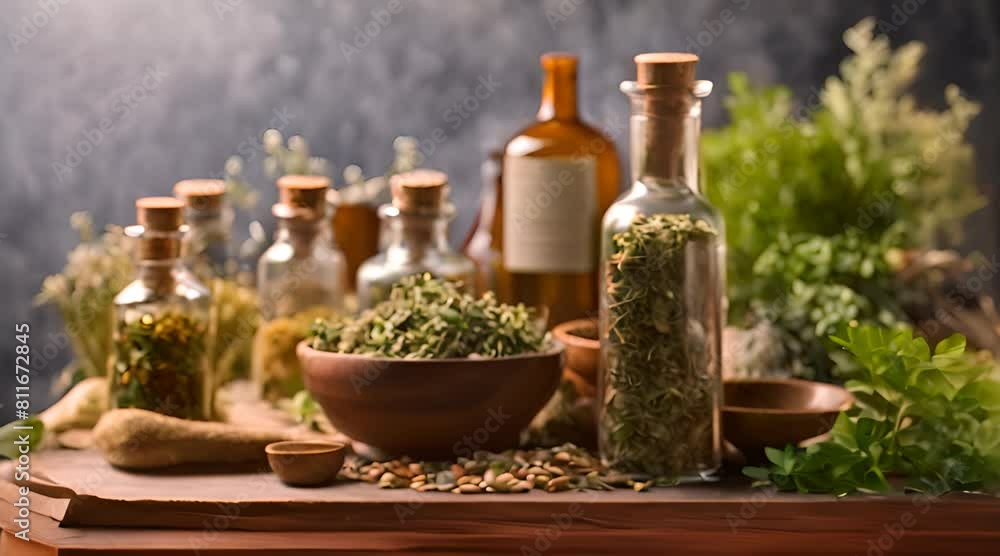 Herbs and Spices on a Wooden Table Herbs and Spices on a Wooden Table