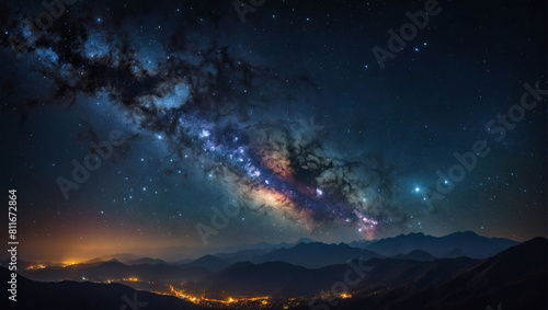 Enchanting cosmic panorama, galaxy background teeming with twinkling stars, nebulae, and distant galaxies. © xKas