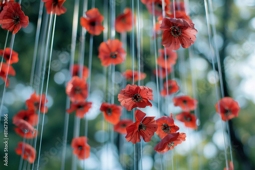 Memorial Day echoed by the sounds of poppy-themed wind chimes  resonating with honor.
