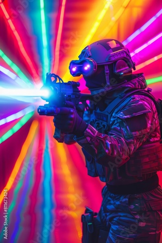An elite soldier wielding a laser blaster © thowithun