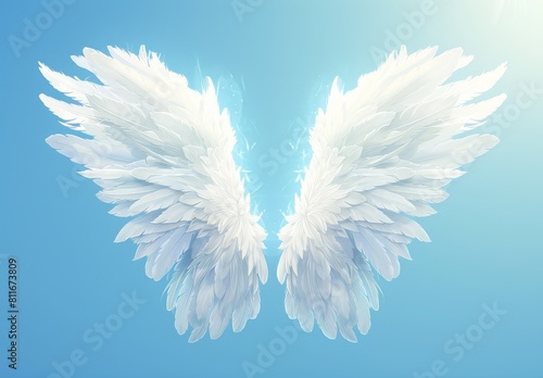 Angelic wings against a blue sky photo