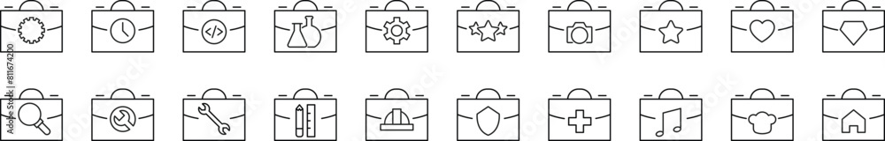 Line Signs of suitcase, briefcase, portfolio for Advertisement. Suitable for books, stores, shops. Editable stroke in minimalistic outline style. Symbol for design Line Signs of suitcase, briefcase, portfolio for Advertisement. Suitable for books, stores, shops. Editable stroke in minimalistic outline style. Symbol for design