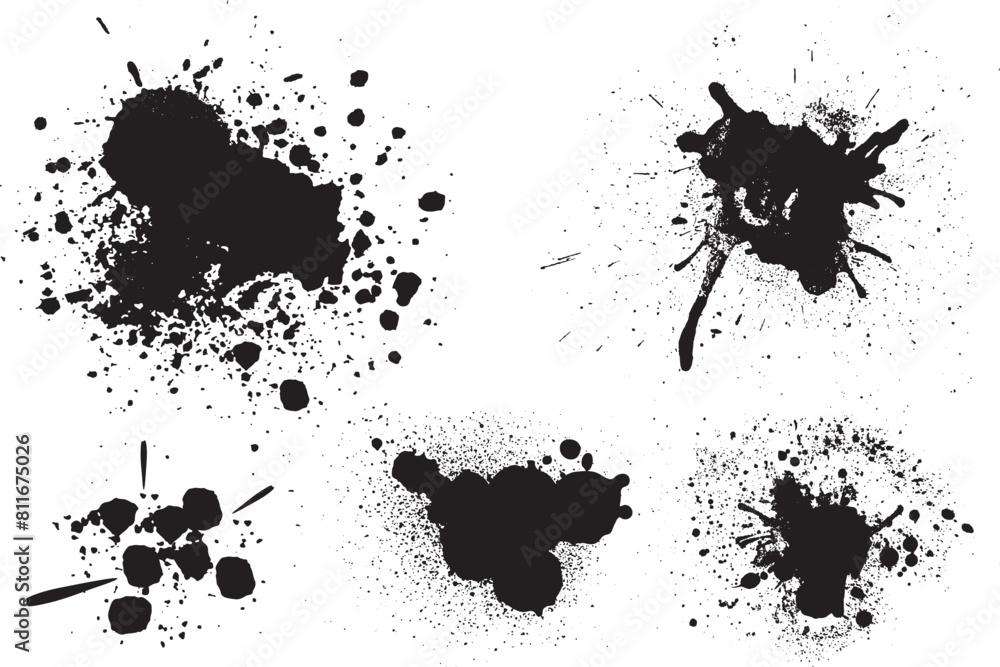 Black ink brush strokes creative abstract set icons Black ink brush strokes creative abstract set icons