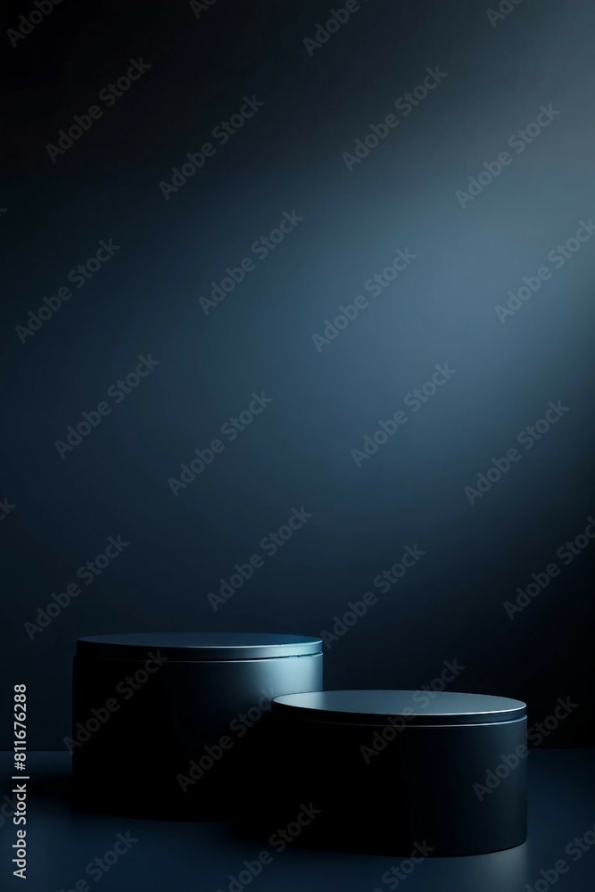 Sleek Modern Podiums in Dark Setting with Dramatic Spotlight for Product Display
Sleek Modern Podiums in Dark Setting with Dramatic Spotlight for Product Display