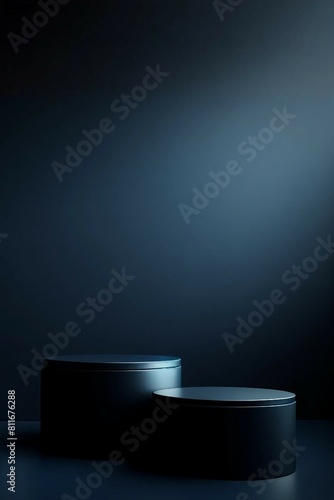 Sleek Modern Podiums in Dark Setting with Dramatic Spotlight for Product Display 