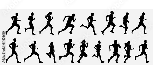 Set of runner. Runner running on isolated withe background. 
