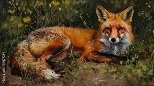 Red male fox in the spring