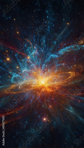 Epic cosmic event, Abstract visualization captures Big Bang's grand energy release.