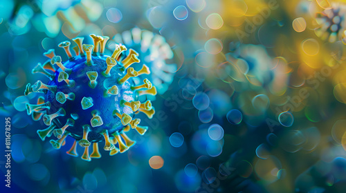 A corona virus is shown in the background.