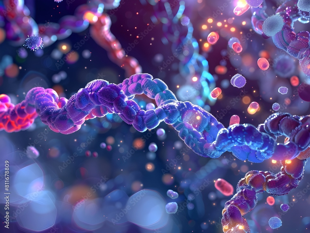 Obraz premium Stunning Dazzling Digital Artwork of Glowing Molecular DNA Structure