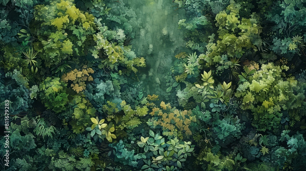 Green leaves of a lush tropical rainforest canopy Green leaves of a lush tropical rainforest canopy