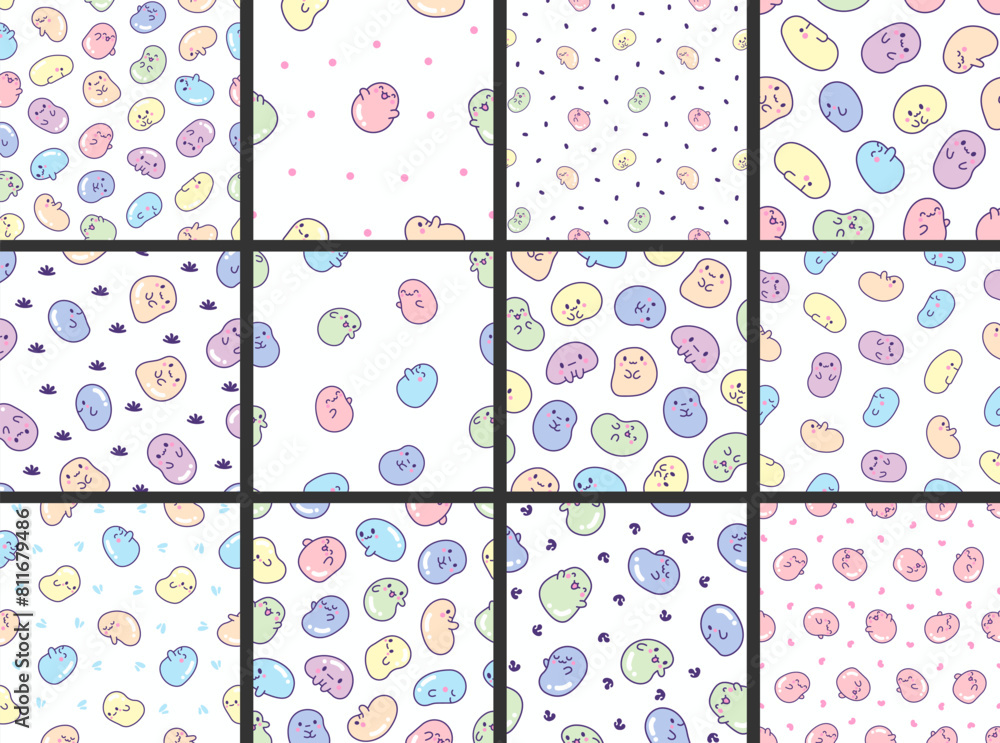 Cute kawaii tapioca pearls. Seamless pattern. Cartoon funny characters. Hand drawn style. Vector drawing. Collection of design ornaments. Cute kawaii tapioca pearls. Seamless pattern. Cartoon funny characters. Hand drawn style. Vector drawing. Collection of design ornaments.