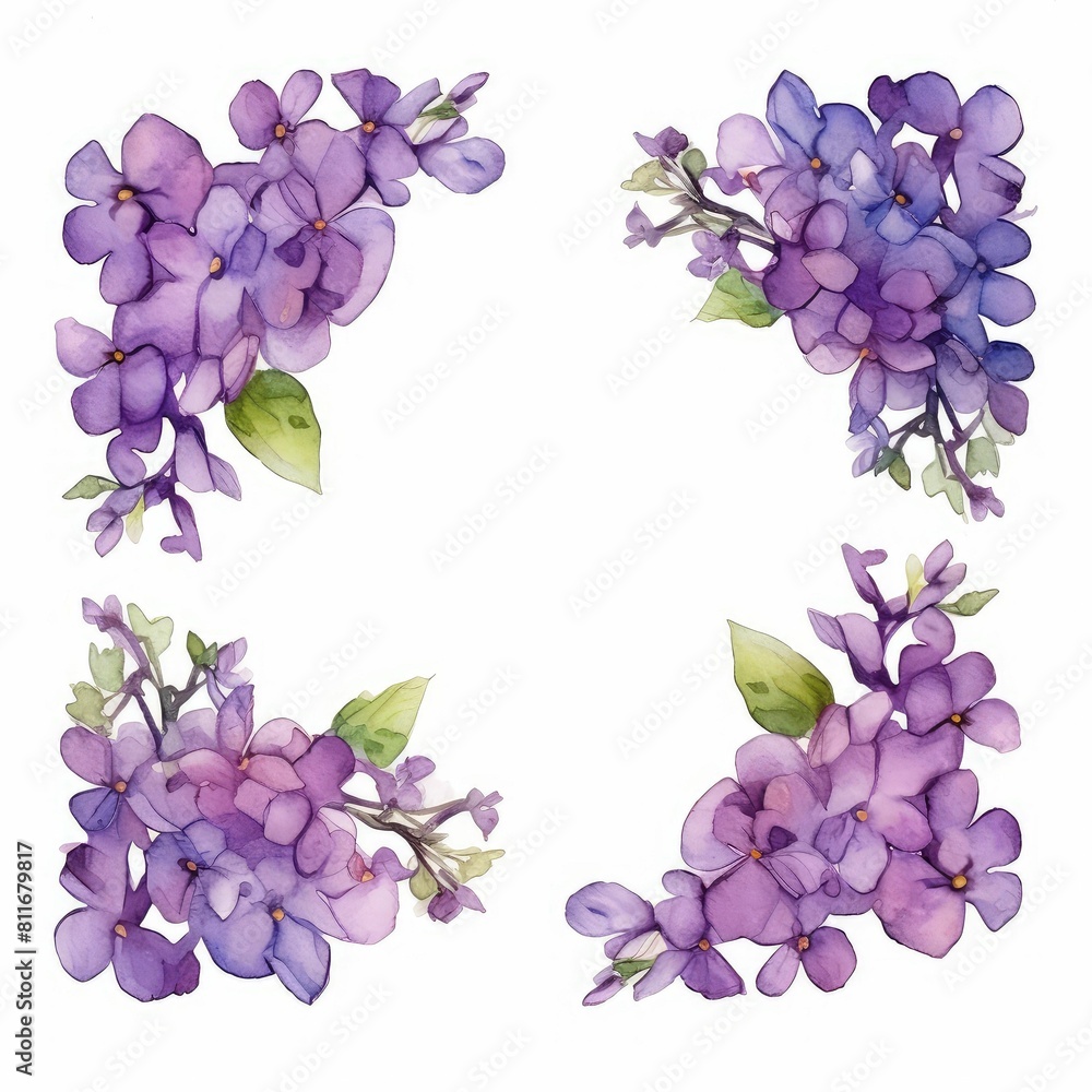 heliotrope themed frame or border for photos and text. clusters of purple flowers. watercolor illustration, botanical border, Floral blooming blossom painting. heliotrope themed frame or border for photos and text. clusters of purple flowers. watercolor illustration, botanical border, Floral blooming blossom painting.