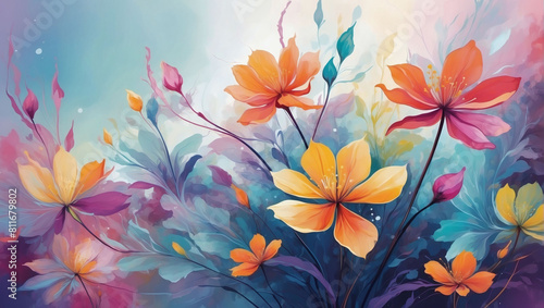 Ethereal Blossoms  Captivating Abstract Floral Design in Vibrant Colors
