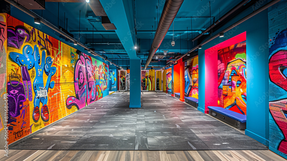 Vibrant graffiti art adorning the walls, injecting energy into your workout.