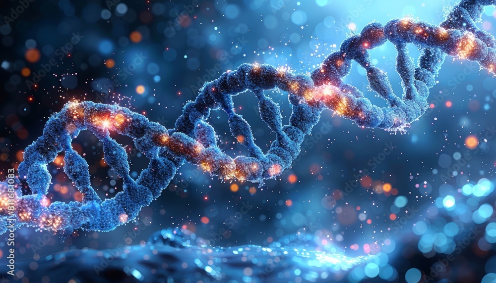 Immerse yourself in the microscopic realm with this captivating 3D illustration. Witness the intricate structure of DNA's double helix, unveiling the blueprint of life. Immerse yourself in the microscopic realm with this captivating 3D illustration. Witness the intricate structure of DNA's double helix, unveiling the blueprint of life.