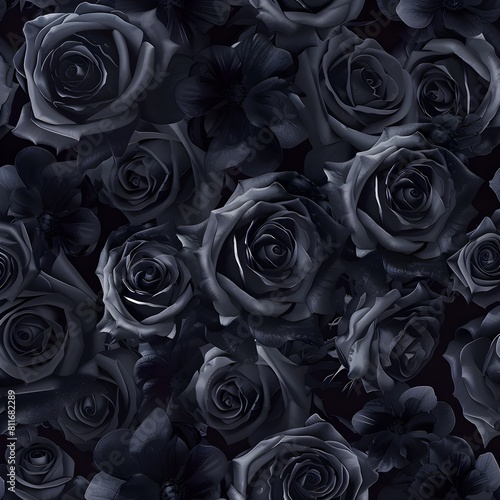 A pattern of black roses
