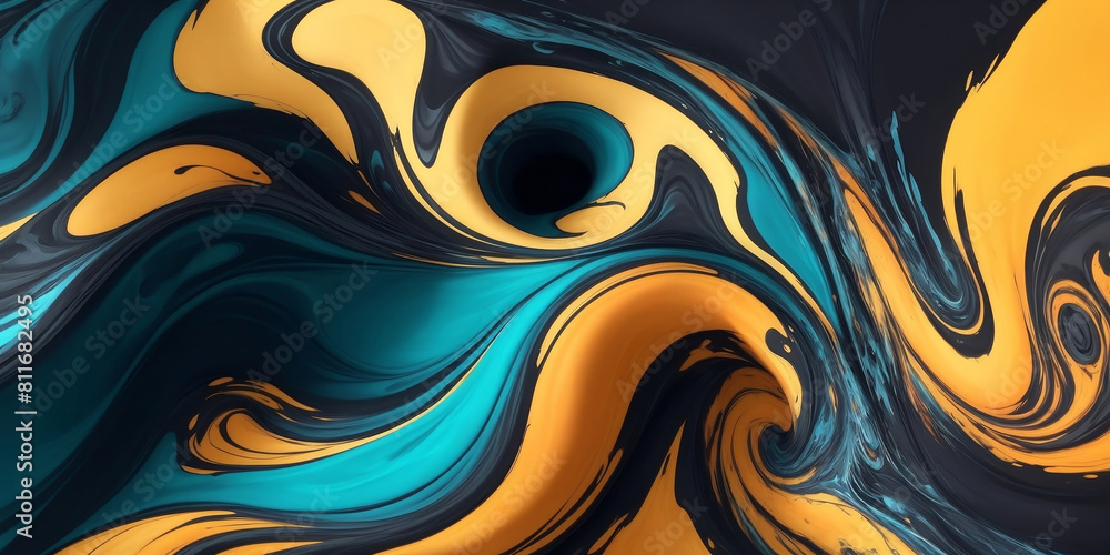 Vibrant abstract swirl pattern in dark and light blue, black, and gold, evoking a sense of motion and luxury Vibrant abstract swirl pattern in dark and light blue, black, and gold, evoking a sense of motion and luxury