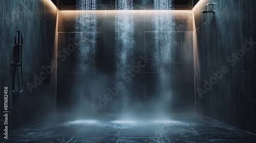 Experience a luxurious shower with cascading water and mist.