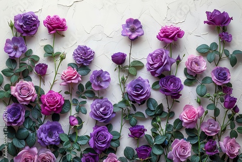 Purple and pink rosebuds on a white background