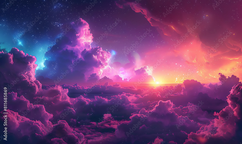 Aurora Neon Presenting a Synthwave Night Sky Filled with Neon Light. Generative Ai Aurora Neon Presenting a Synthwave Night Sky Filled with Neon Light. Generative Ai