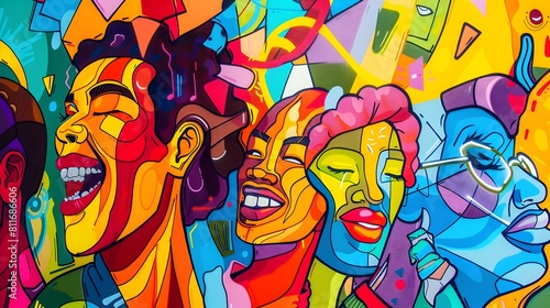 Vibrant and Expressive Abstract Faces Portraying Diverse Emotions and Cultures