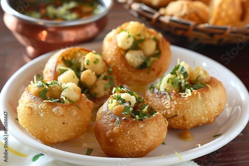 Close up of panipuri or Gol Gappa or Chaat Indian fast food Chaat Spices
