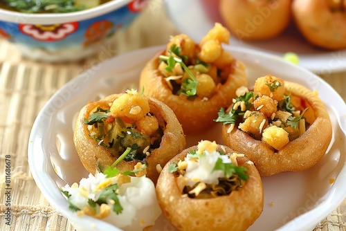 Close up of panipuri or Gol Gappa or Chaat Indian fast food Chaat Spices