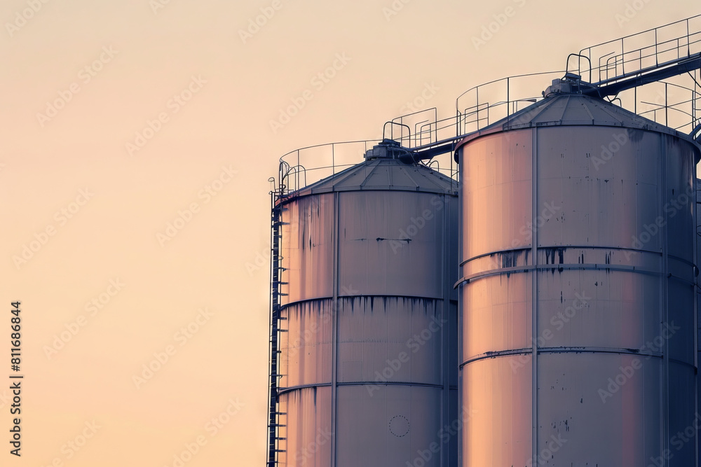 Silhouettes of Industrial Silos at Sunset Silhouettes of Industrial Silos at Sunset